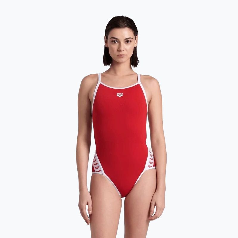 Costume da bagno intero donna arena Icons Super Fly Back Solid rosso / bianco