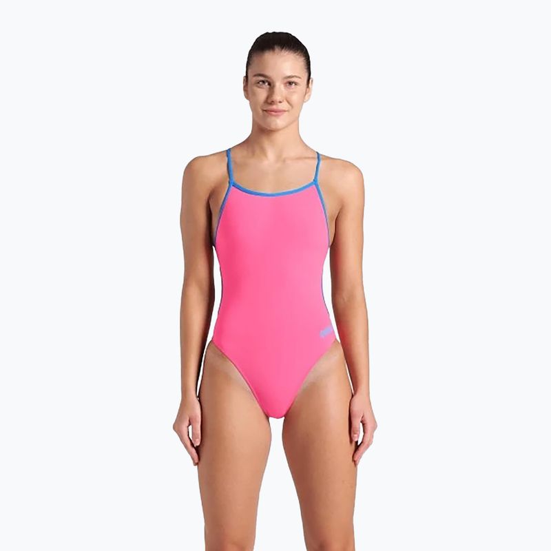 Costume da bagno intero donna arena Lace Back Solid rosa shocking/blu fiume