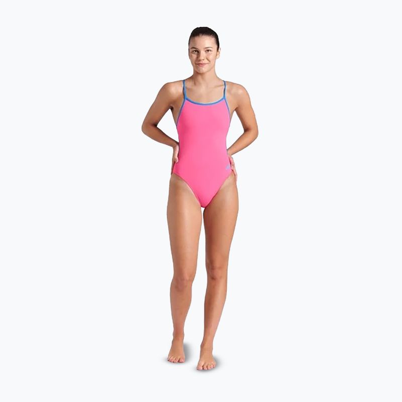Costume da bagno intero donna arena Lace Back Solid rosa shocking/blu fiume 2