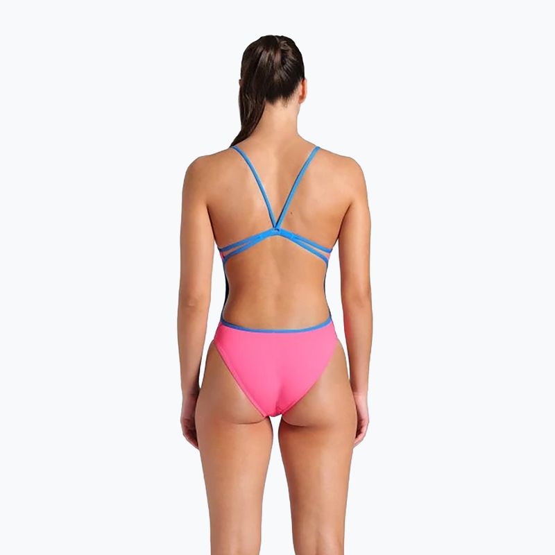 Costume da bagno intero donna arena Lace Back Solid rosa shocking/blu fiume 3