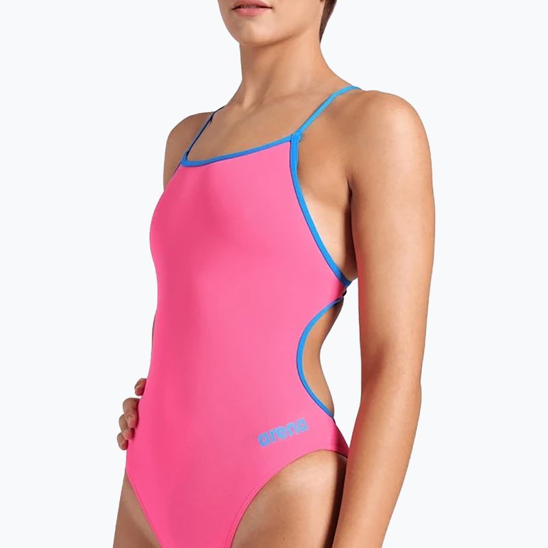 Costume da bagno intero donna arena Lace Back Solid rosa shocking/blu fiume 4
