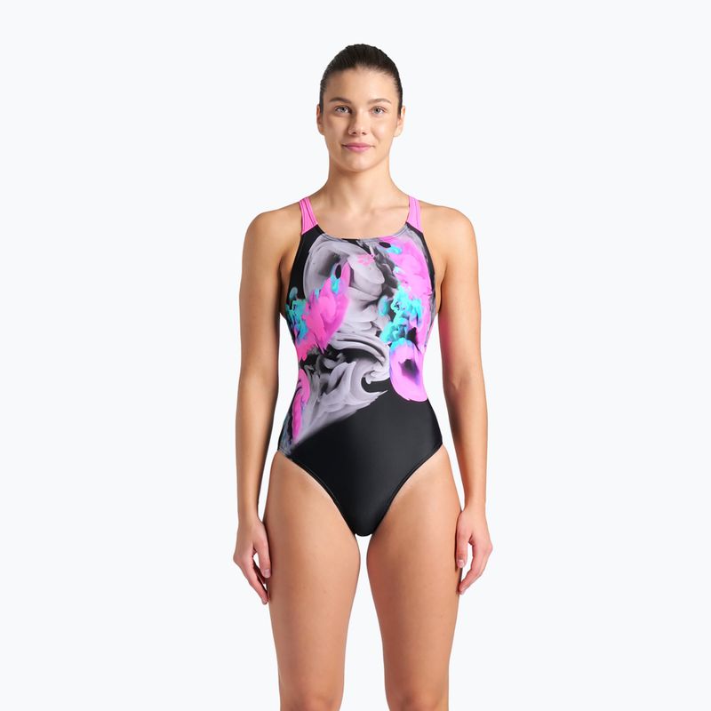 Costume da bagno intero donna arena Imaginary Swim Pro Back nero/ rosa shocking/multi 5