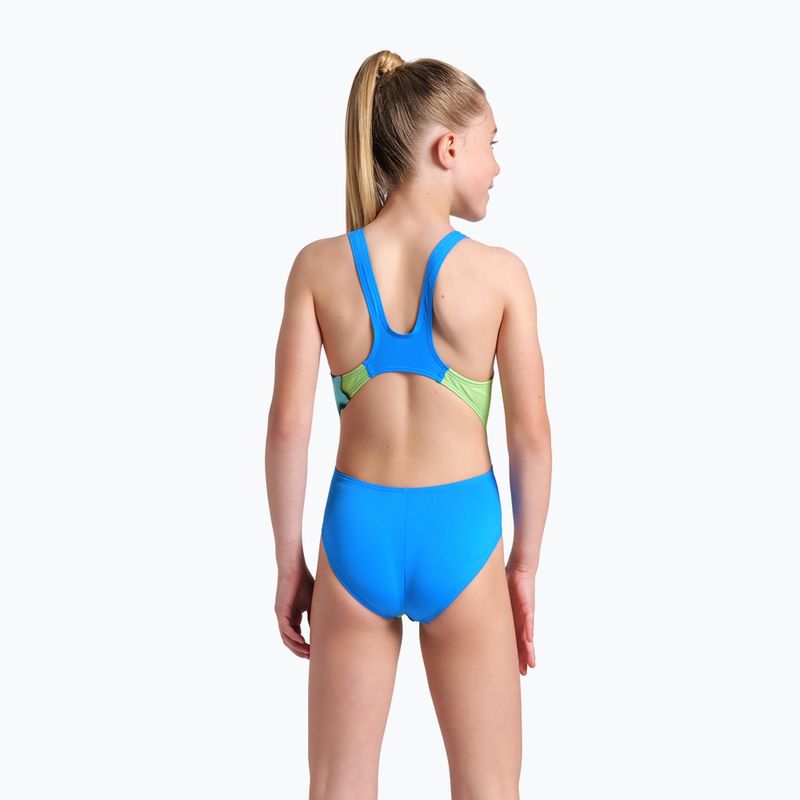 Arena Star Shaped Swim Tech L costume intero da bambino blu fiume/verde tenero/multi 7