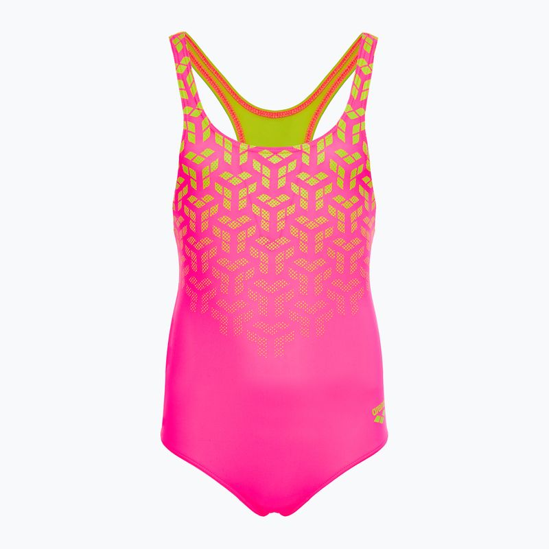 Costume da bagno intero per bambini arena Kikko V Swim Pro Back rosa shocking / verde tenue