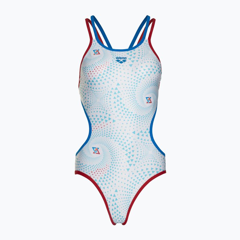 Costume intero donna arena One Fireflow Double Cross rosso/blu river/bianco multi