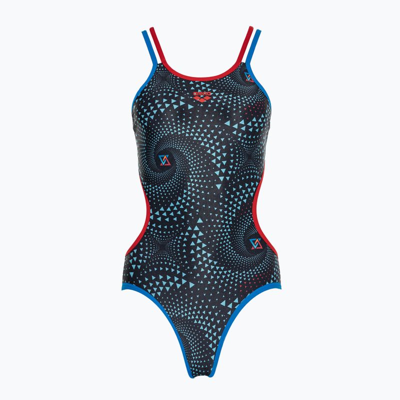 Costume intero donna arena One Fireflow Double Cross blue river/red/black multi