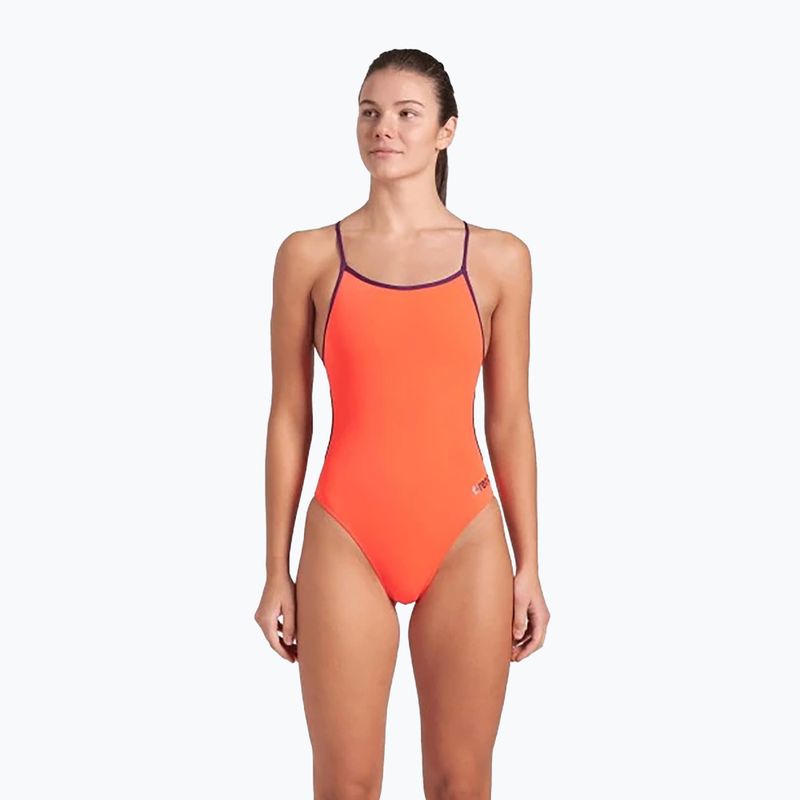 Costume da bagno intero donna arena Lace Back Solid bright coral/plum