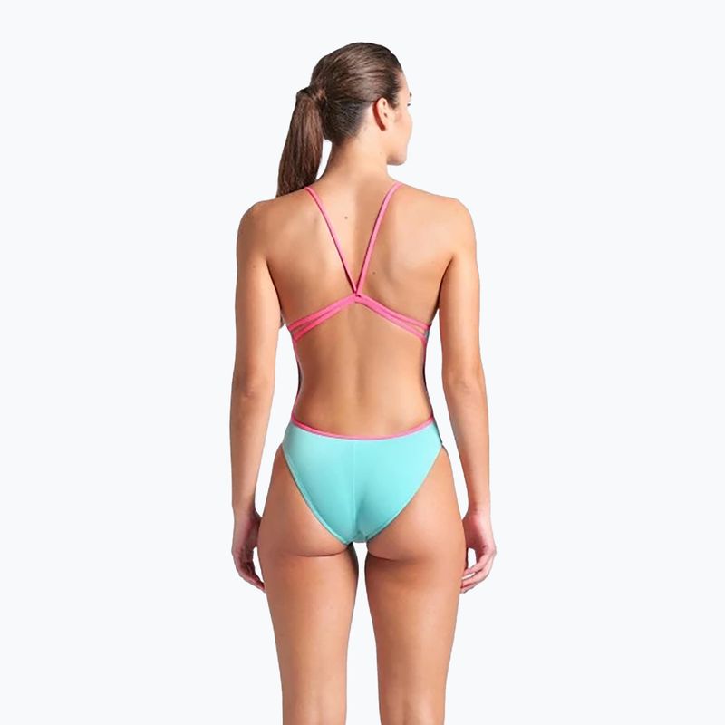 Costume da bagno intero donna arena Lace Back Solid acqua/rosa shocking 3