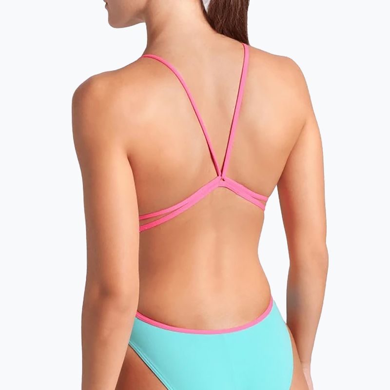 Costume da bagno intero donna arena Lace Back Solid acqua/rosa shocking 5