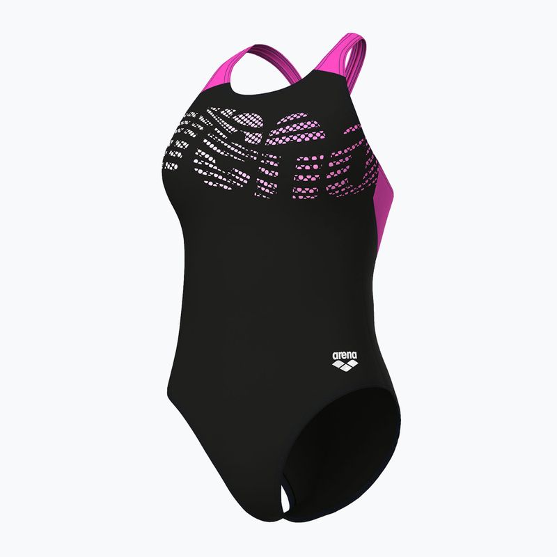 Costume da bagno intero donna arena Flowing V Back nero/rosa shocking 4