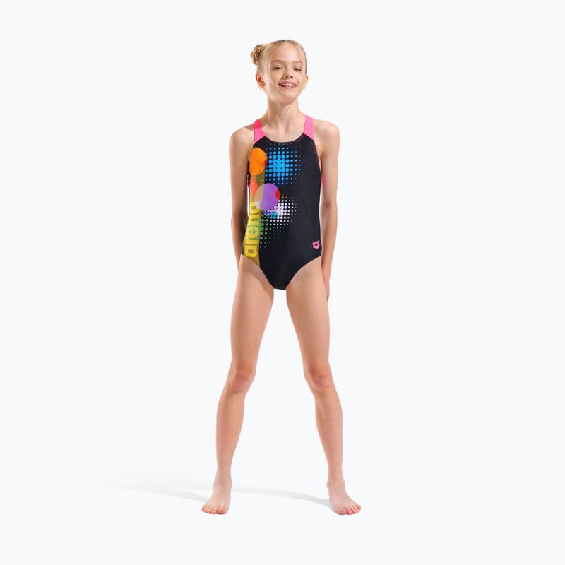 Costume da bagno intero per bambini arena Dots Swim Pro Back black multi/black/shocking pink 6
