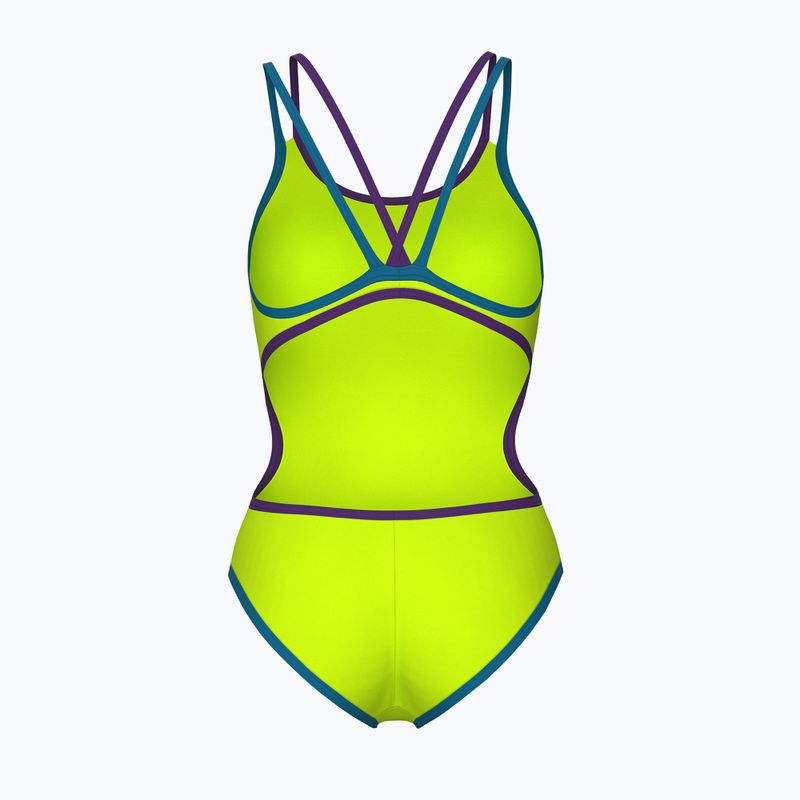 Costume da bagno intero donna arena One Double Cross Back One Piece artic lime/plum/blue cosmo 2