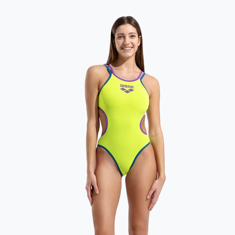 Costume da bagno intero donna arena One Double Cross Back One Piece artic lime/plum/blue cosmo 5