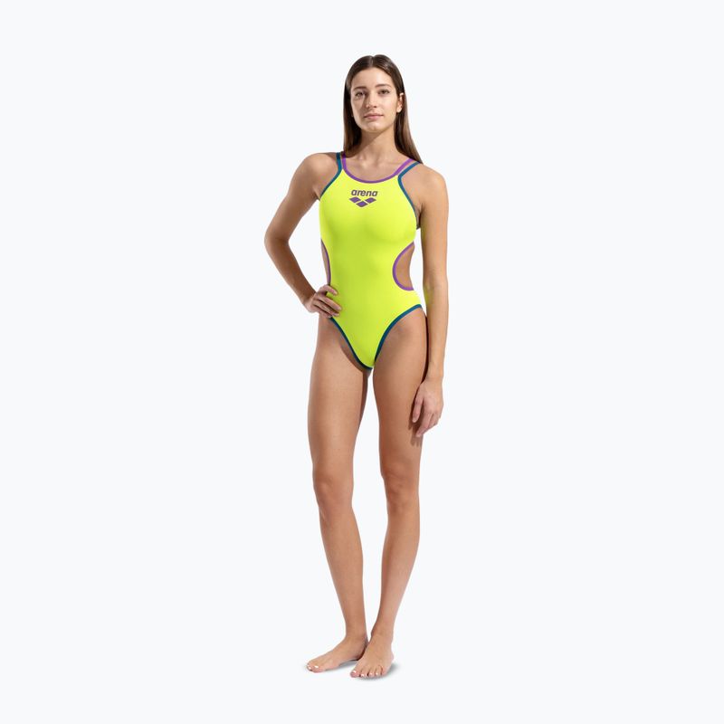 Costume da bagno intero donna arena One Double Cross Back One Piece artic lime/plum/blue cosmo 6