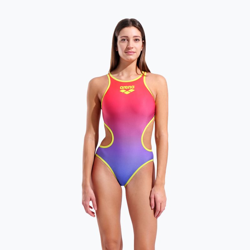Costume da bagno intero donna arena One Shaded Print Tech One Back bright coral royal multi/soft green 5