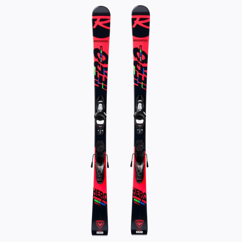 Sci da discesa per bambini Rossignol Hero JR Multi Event + attacchi KID4 nero/rosso