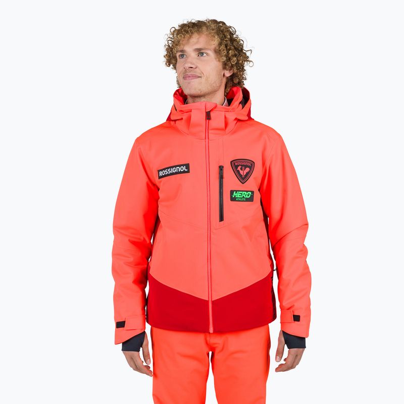 Giacca da sci Rossignol Hero Blackside da uomo rosso neon