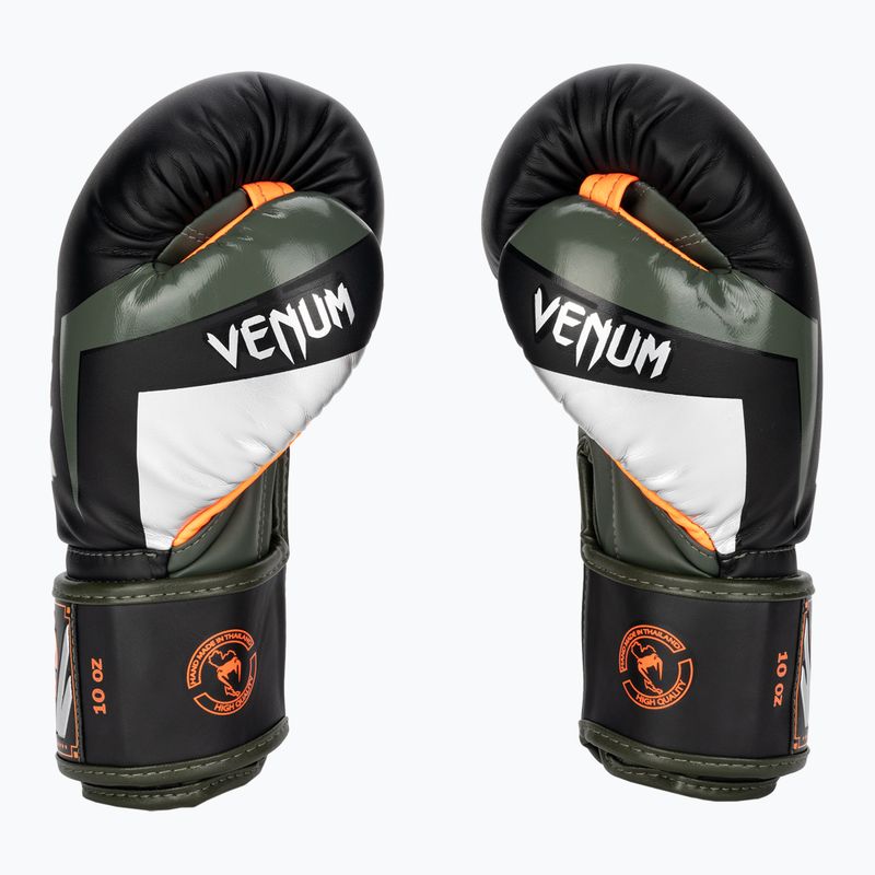 Guantoni da boxe Venum Elite nero/argento/kaki 3