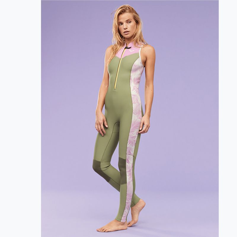 Muta da bagno ROXY 1,5 mm Long John palmed out grigio chiaro da donna 9