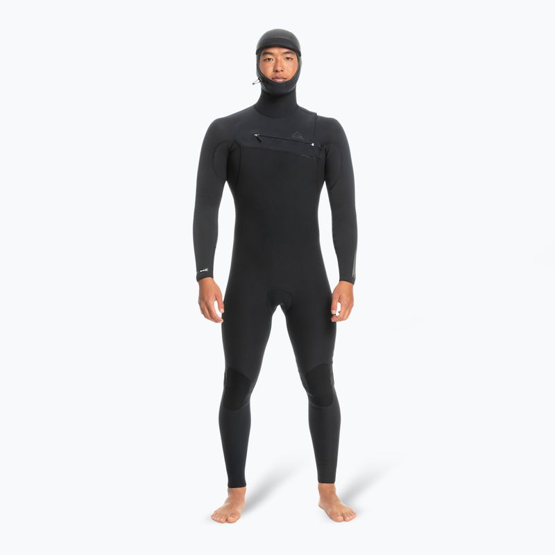 Uomo Quiksilver Highline 5/4/3 Petto Zip Cappuccio Swim Foam Nero