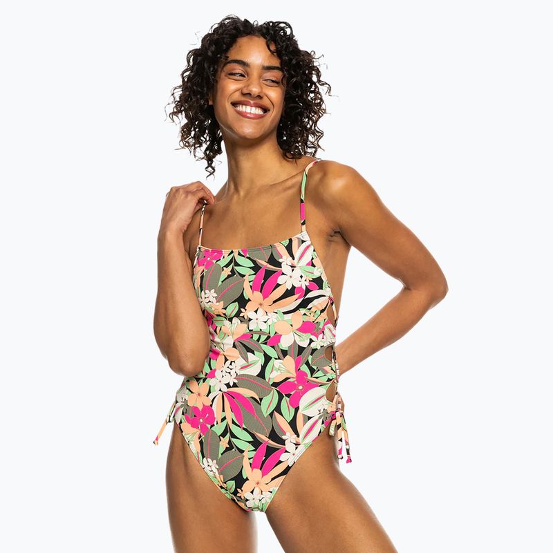 Costume intero donna ROXY Printed Beach Classics Lace UP antracite palm song s 2