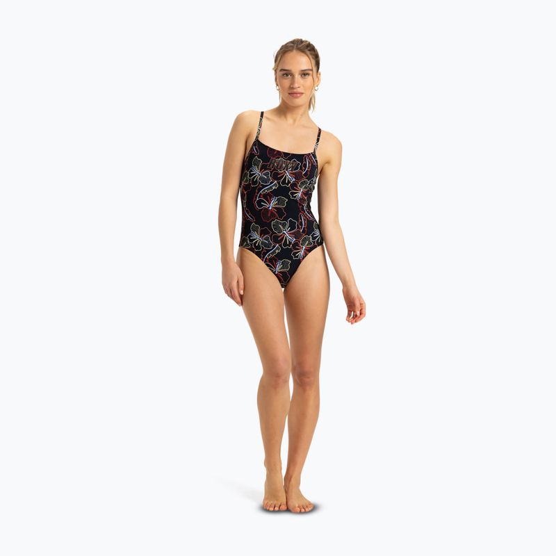 Costume intero donna ROXY Active Basic Printed antracite athletic hibiscus 2