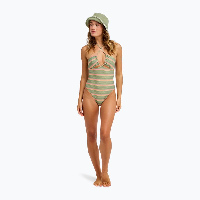 Costume da bagno intero da donna ROXY Dreamer HI oil green say it with stripes 2