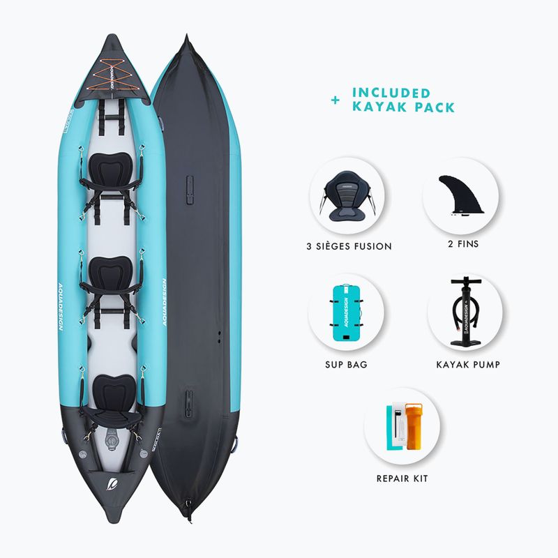 AQUADESIGN Koloa 400 cm blu/nero kayak gonfiabile per 3 persone 4