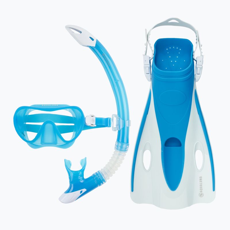 Set da snorkeling Aqualung Nabul maschera + boccaglio + pinne blu/bianco