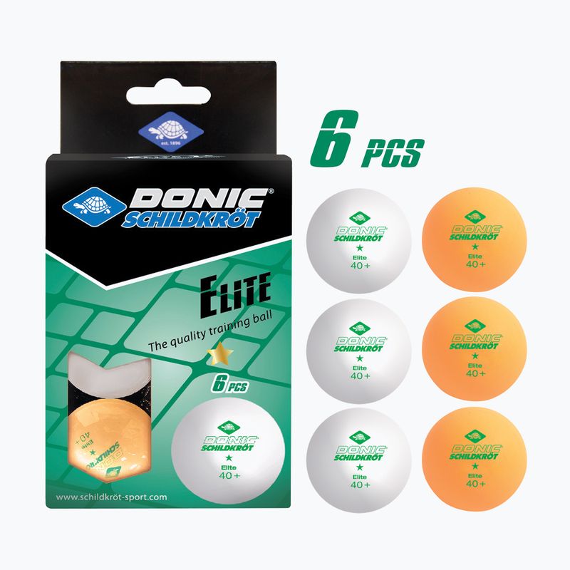 Palline da tennis da tavolo Donic-Schildkröt 1-Star Elite Poly 40+ 6 pz. bianco/arancio