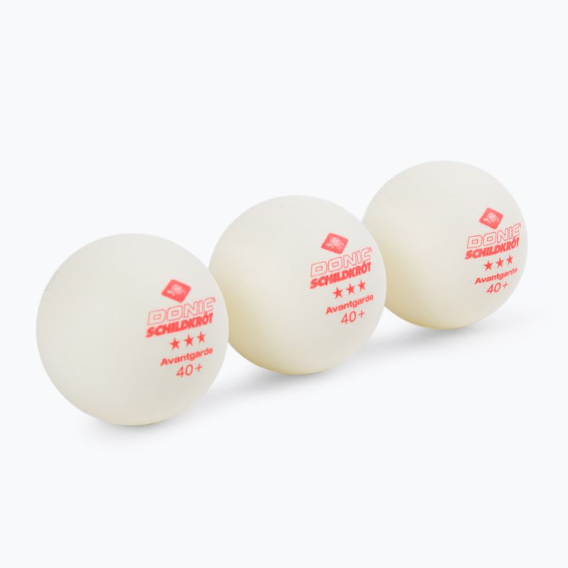 Palline da tennis da tavolo Donic-Schildkröt 3-Star Avantgarde Poly 40+ 3 pz. bianco.