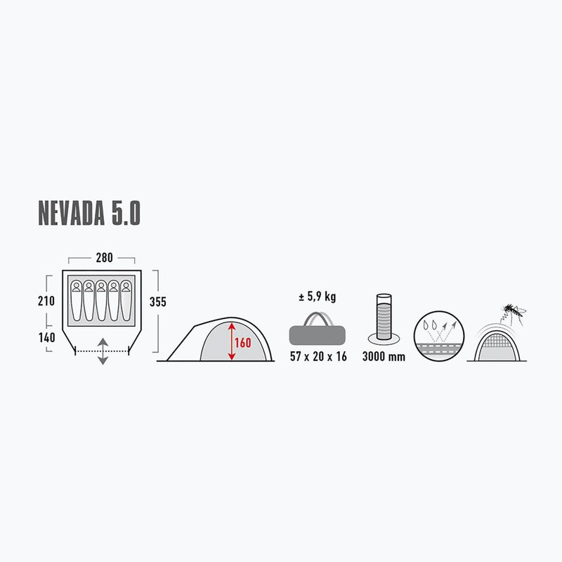 Tenda da campeggio High Peak Nevada 5 nymbus grigia per 5 persone 9
