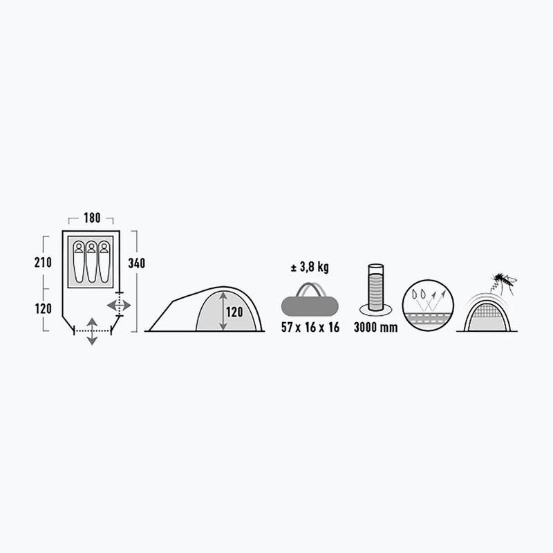 Tenda da campeggio High Peak per 3 persone Kira 3 grigio nimbus 7