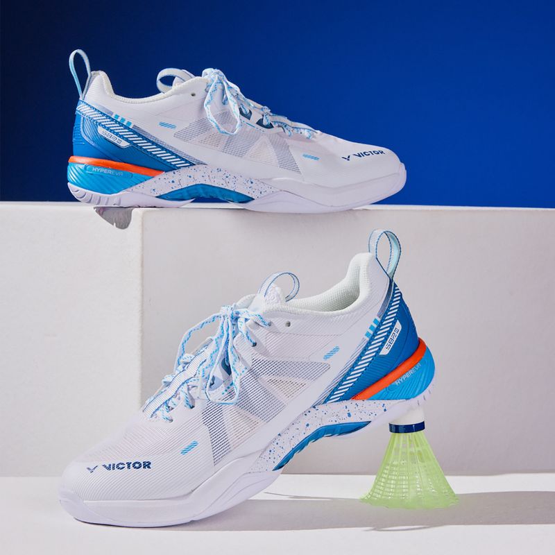 Scarpe da badminton da uomo VICTOR S82III AF bianco/azzurro 4