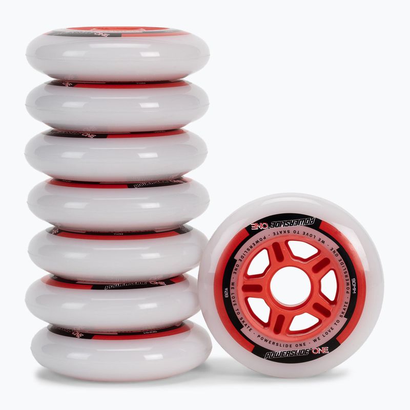 Powerslide PS One Distanziali/Cuscinetti 90 mm/82A 8 pezzi ruote rollerblade rosse con cuscinetti. 2
