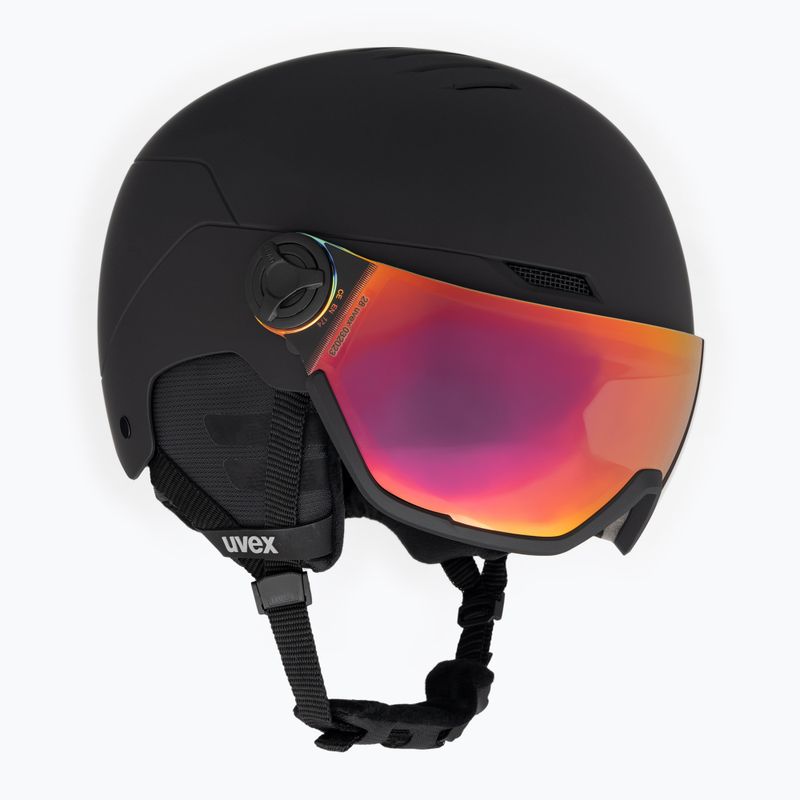 Casco da sci UVEX Wanted Visor nero opaco/rosso specchiato fumo