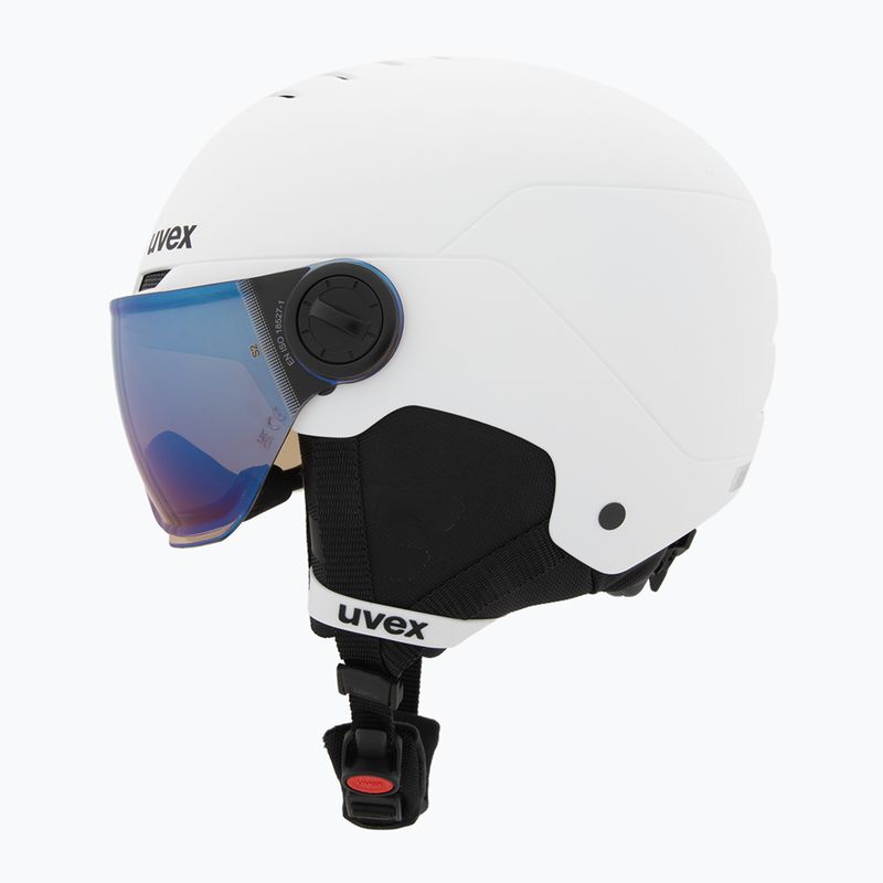 Casco da sci per bambini UVEX Rocket Visor Jr white/black matt/mirror blue/smoke 3