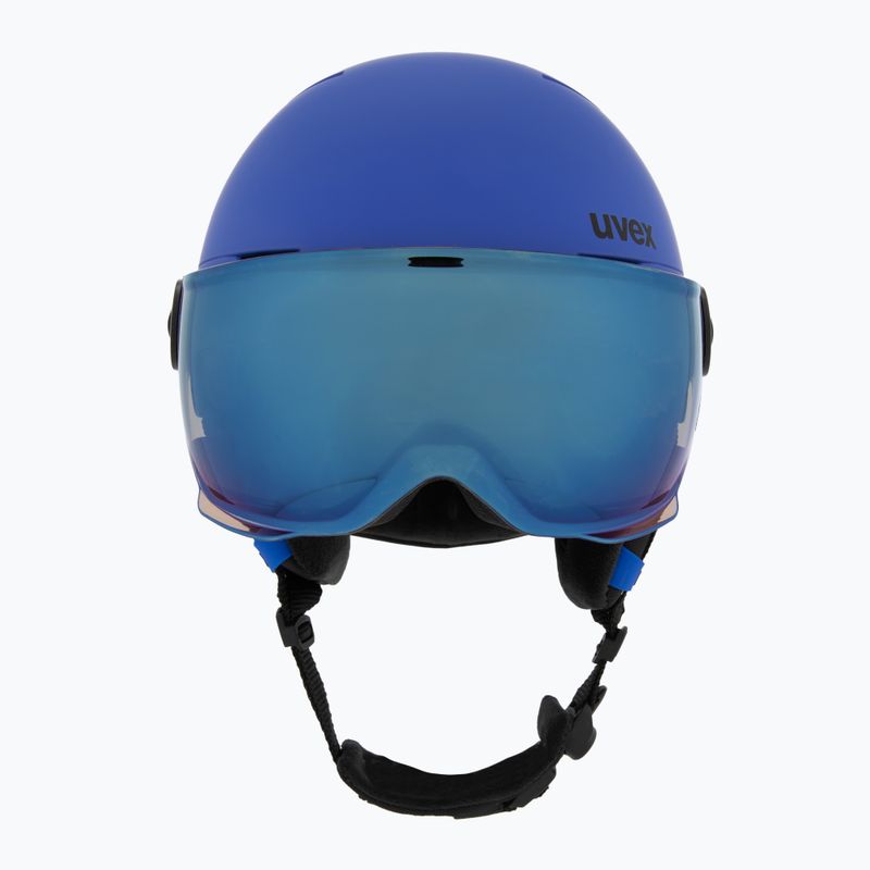 Casco da sci per bambini UVEX Rocket Visor Jr blu opaco/blu specchio/fumo 2