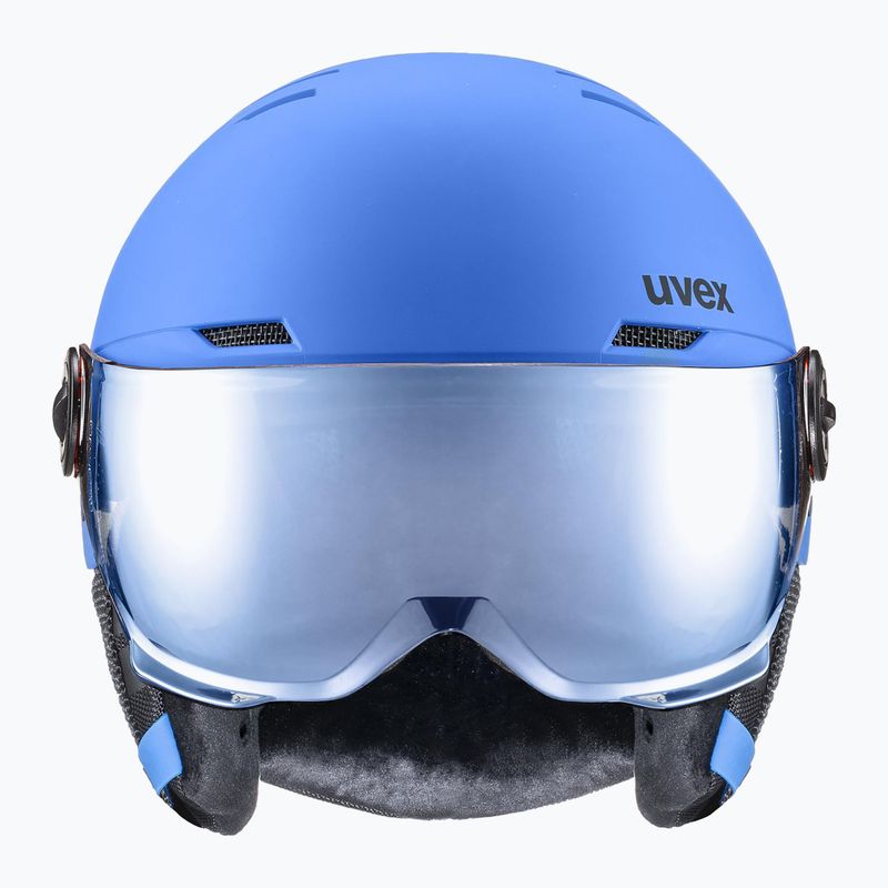 Casco da sci per bambini UVEX Rocket Visor Jr blu opaco/blu specchio/fumo