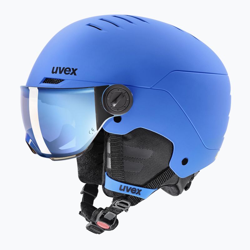 Casco da sci per bambini UVEX Rocket Visor Jr blu opaco/blu specchio/fumo 3