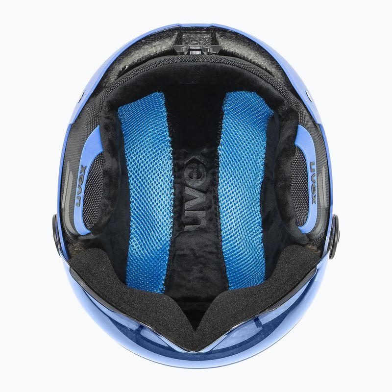 Casco da sci per bambini UVEX Rocket Visor Jr blu opaco/blu specchio/fumo 5