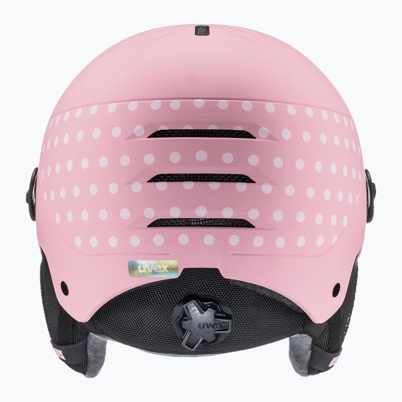 Casco da sci per bambini UVEX Rocket Visor Jr rosa confetto opaco/specchio argento/lasergold lite 4