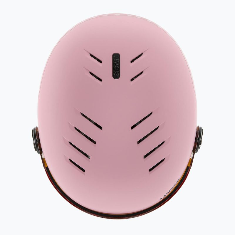 Casco da sci per bambini UVEX Rocket Visor Jr rosa confetto opaco/specchio argento/lasergold lite 6