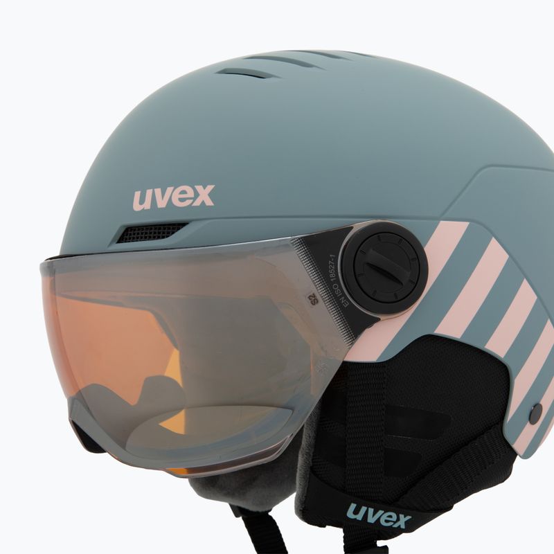 Casco da sci per bambini UVEX Rocket Visor Jr rhino/blush matt/mirror silver/lasergold lite 7