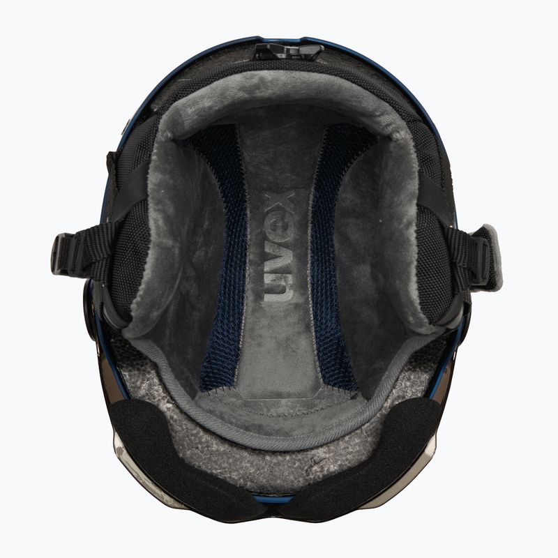 Casco da sci per bambini UVEX Rocket Visor Jr blu puzzle matt/blu specchio/fumo 5