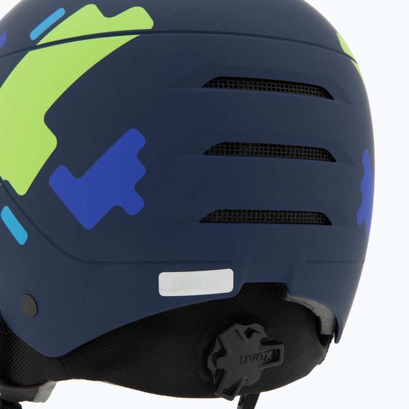 Casco da sci per bambini UVEX Rocket Visor Jr blu puzzle matt/blu specchio/fumo 7
