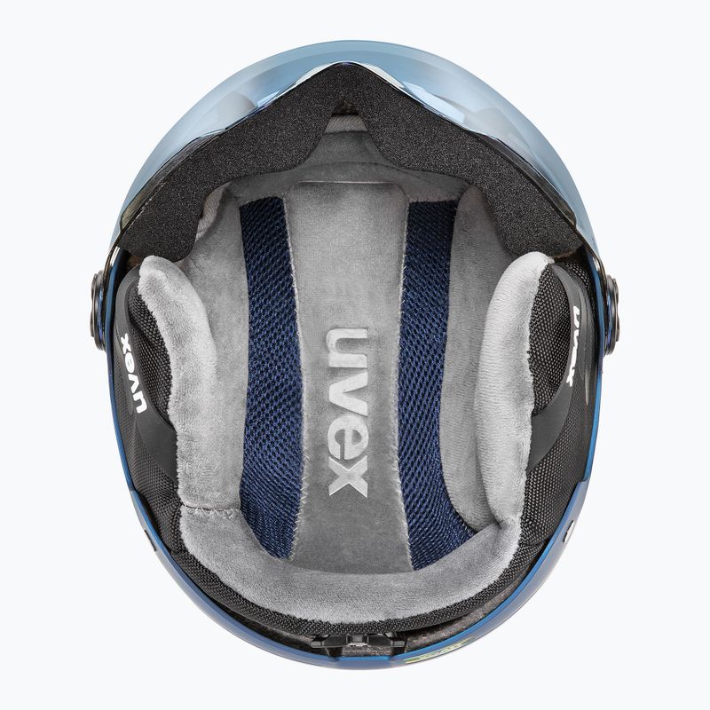 Casco da sci per bambini UVEX Rocket Visor Jr blu puzzle matt/blu specchio/fumo 4