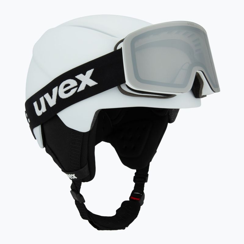 Casco da sci per bambini UVEX Viti Set + occhiali Speedy Pro white matt/mirror silver/green/clear 9