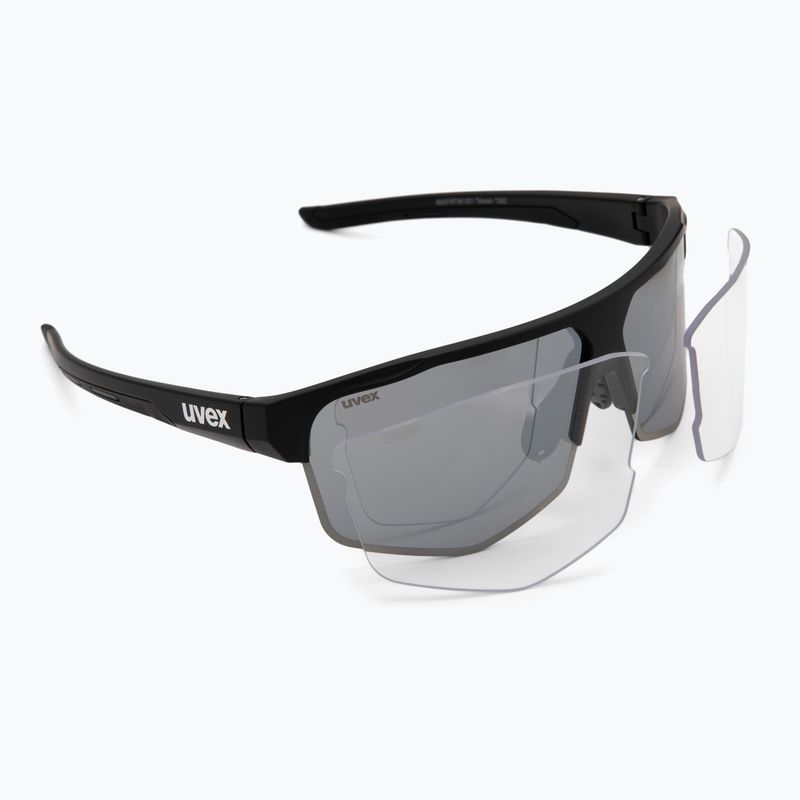 UVEX Axos Set nero opaco/argento specchiato/occhiali da sole trasparenti