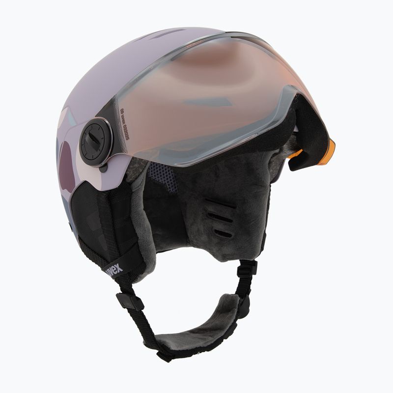 Casco da sci per bambini UVEX Rocket Visor Jr cool lavender abstract matt/mirrorsilver/lasergold 10